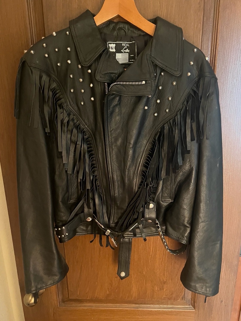 Leather Black Fringe Studded Moto Jacket